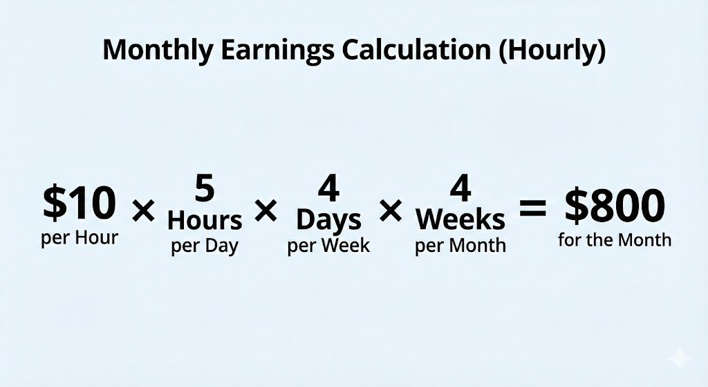 Hourly wage calculation for the month