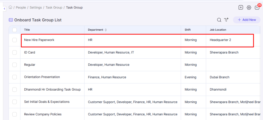 Newly added task group