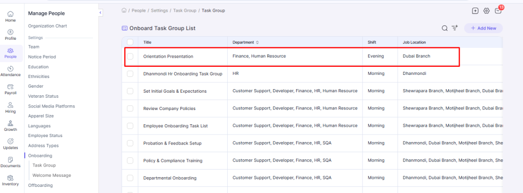 Task Group List Page Updated