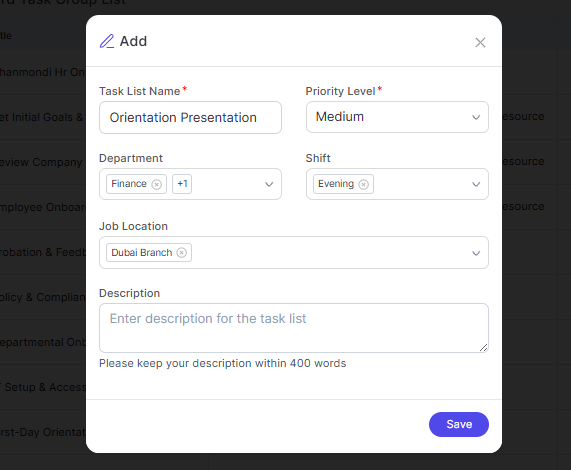 Adding task group in Yosuite